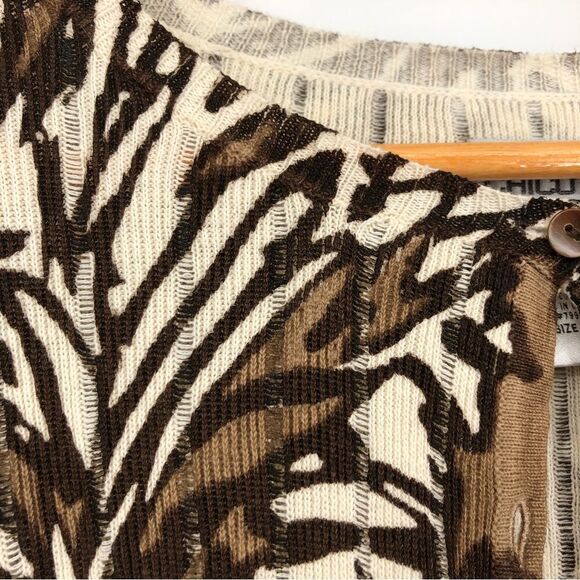 Chico’s Cardigan Womens M Brown Beige Abstract Button Front 3/4 Sleeve NWT - Picture 2 of 6